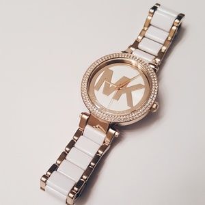 NWOT Mchael Kors Parker Gold + White Watch